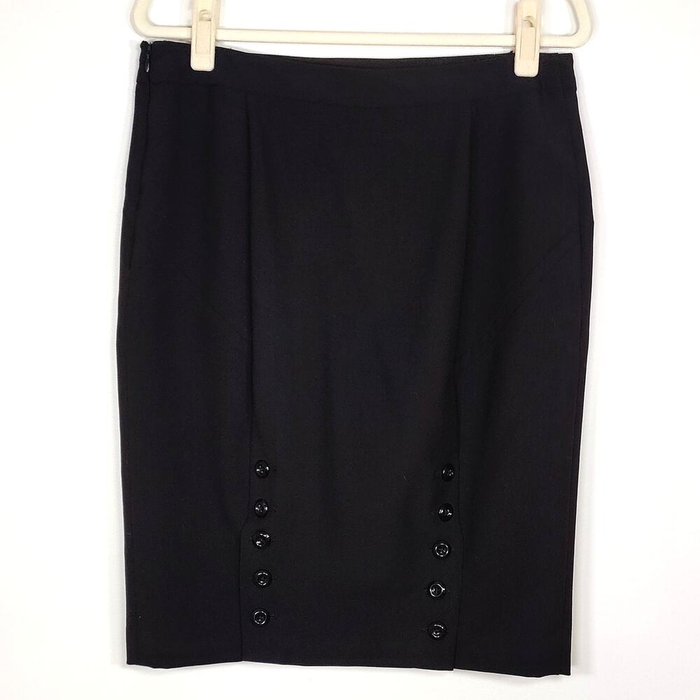 Worthington Black Button Back Pencil Skirt Sz 10 Retro Pinup Wiggle